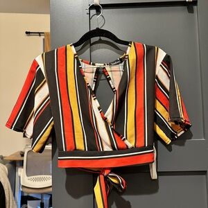 Boohoo Vibrant Striped Cropped Top/Midi Skirt Set Combo